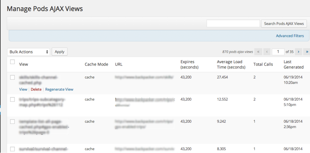Pods AJAX View Manage Page